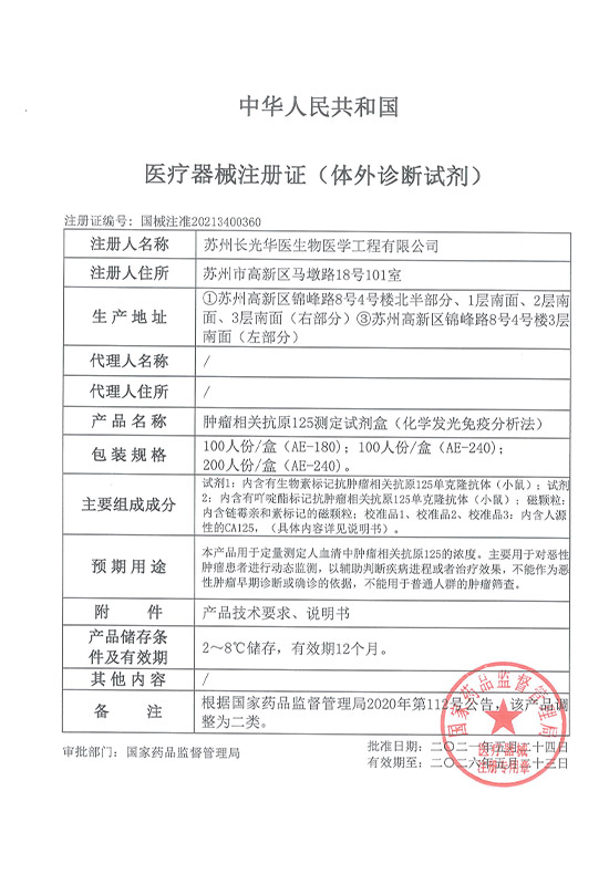 国械注准20213400360--CA125 II